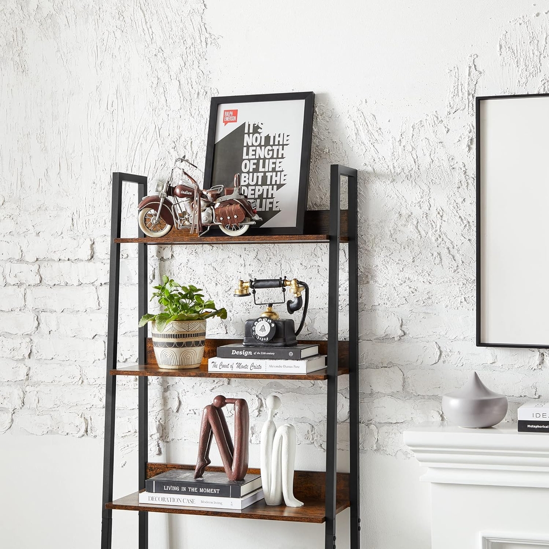 VASAGLE Biblioteca tip scara, cadru otel cu 5 polite, stil industrial, 60x30x170 cm, maro