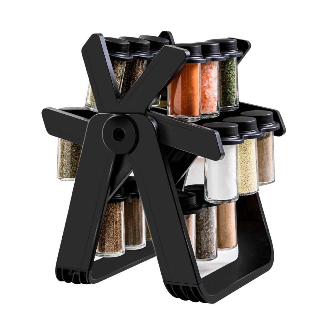 Suport Pentru Condimente Rotativ, Flippy, Multifunctional, Pivotant 360°, Portabil, Usor de Montat, 34x23 cm, ABS/Sticla, Negru
