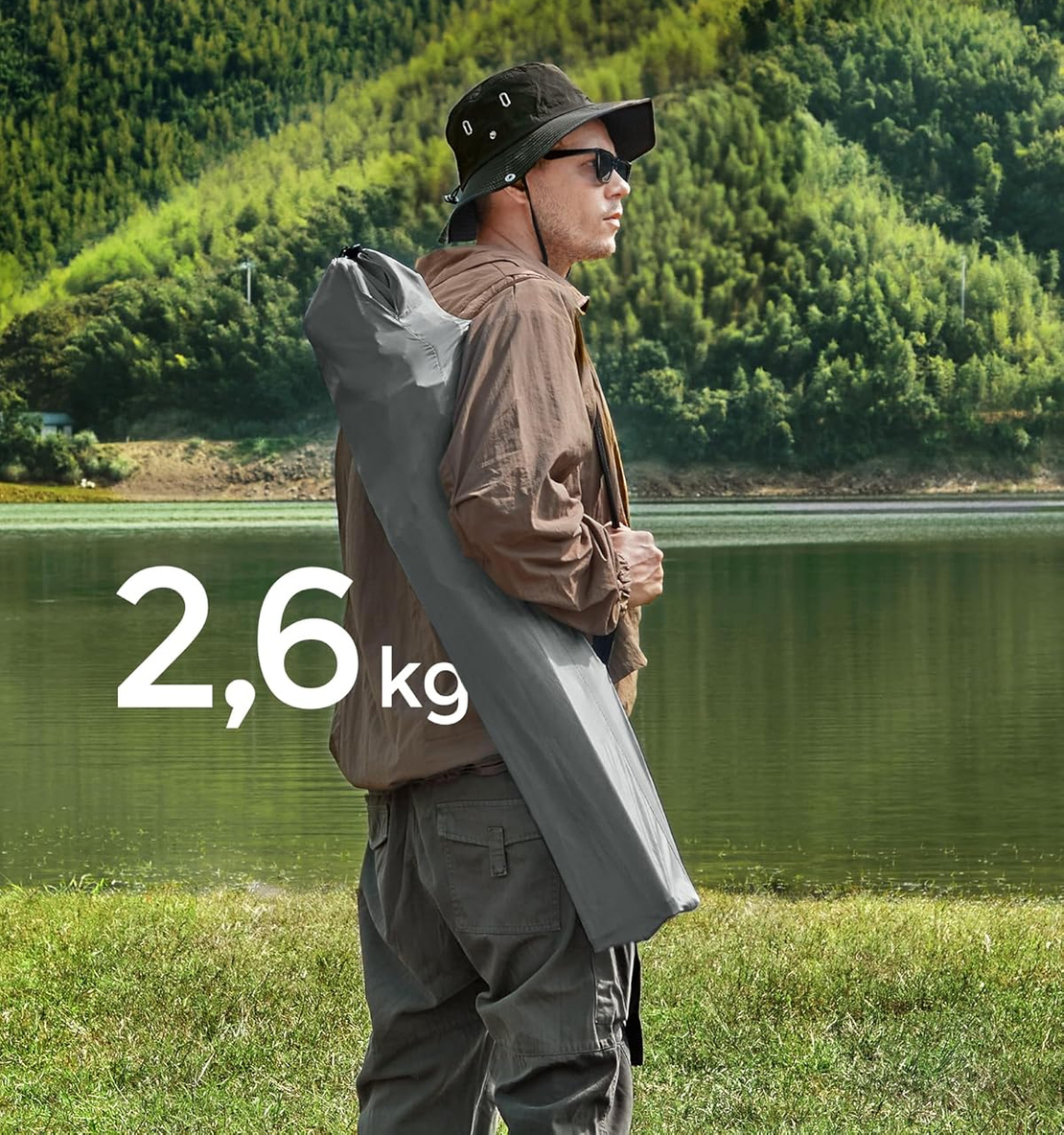 SONGMICS Set 2 scaune pliabile camping cu suport bauturi, husa transport, 150 kg, 54x86x97 cm, gri