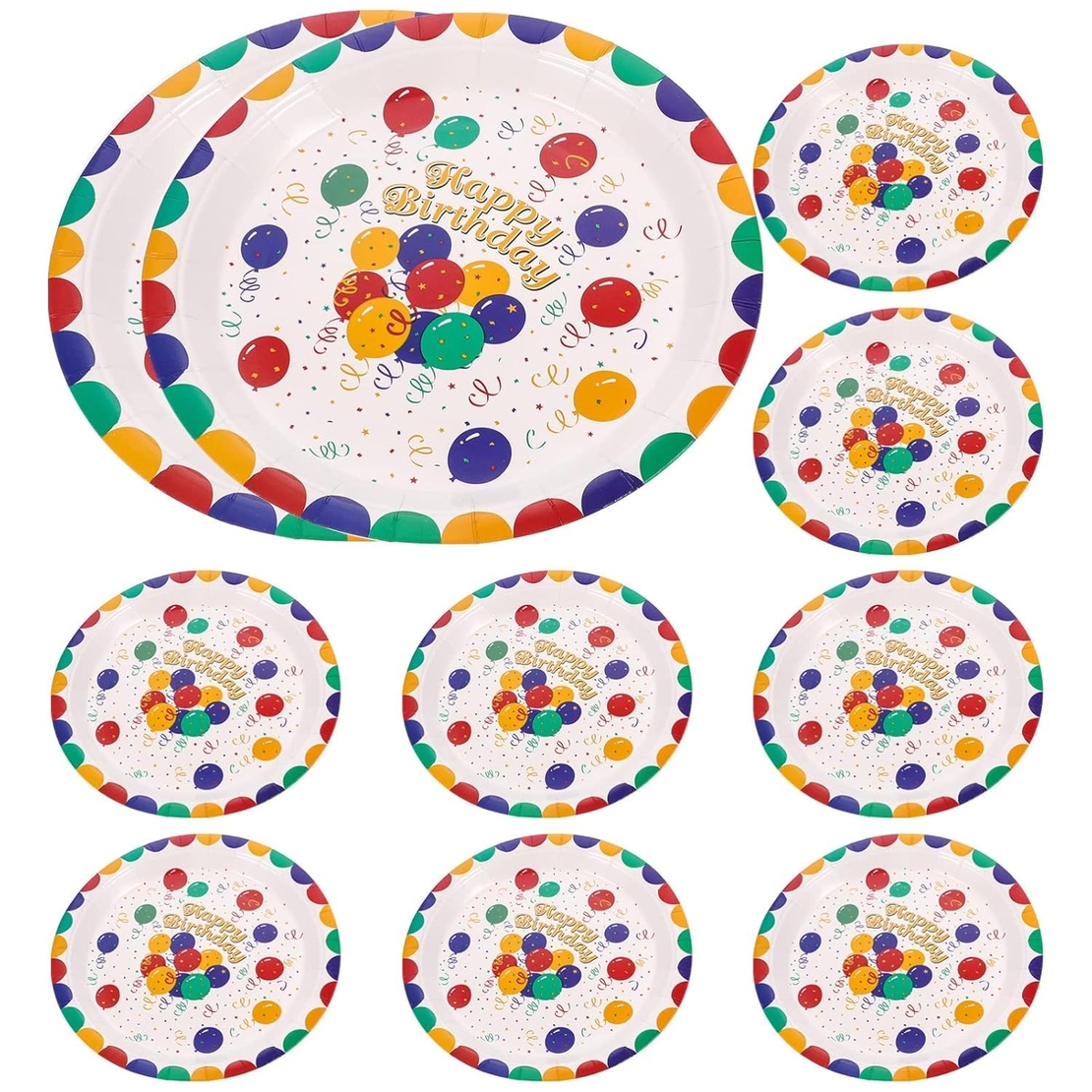 Set 10 Farfurii de Unica Folosinta, Vafy, din Carton, 23 cm, Model Happy Birthday, Multicolor