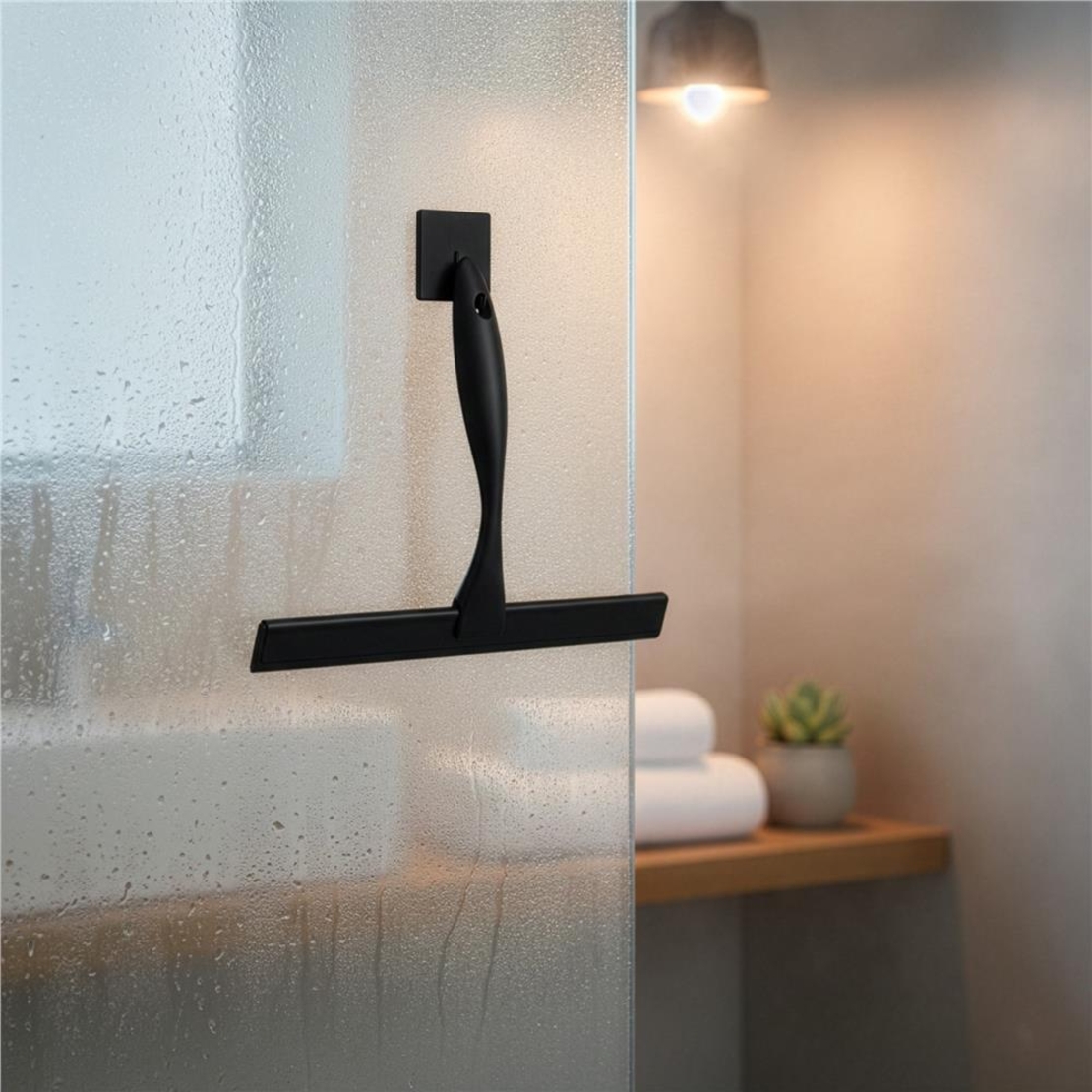 Racleta pentru baie din inox cu suport adeziv, lama 25 cm, finisaj mat negru