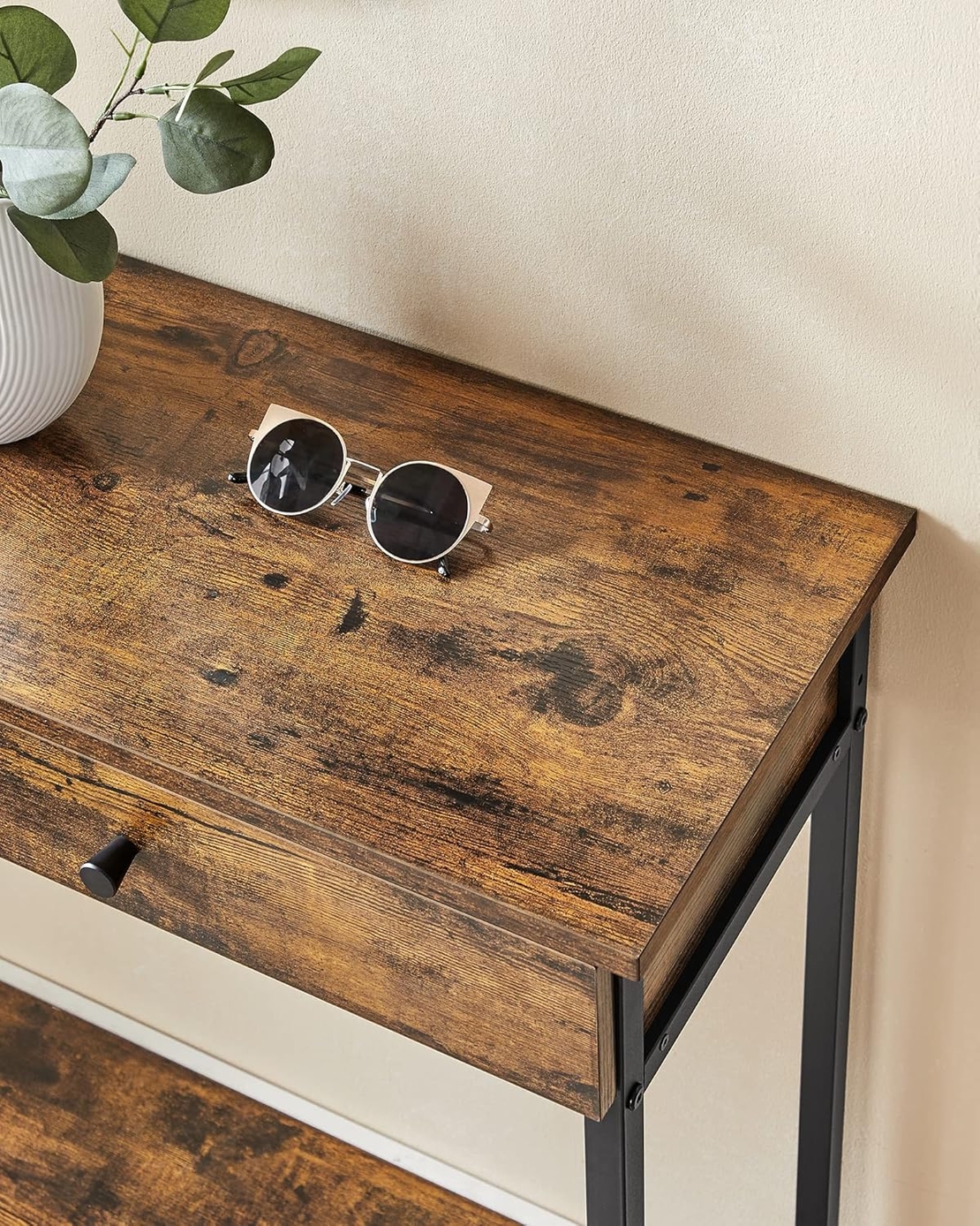 VASAGLE Masa consola pentru hol cu 2 sertare, stil industrial, PAL si cadru metalic, 100x30x80 cm, maro rustic