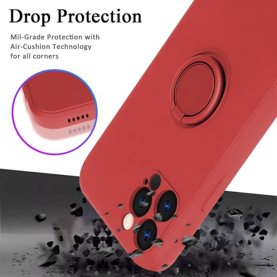 Husa protectie Vafy compatibila cu Apple iPhone 12 Pro Max Liquid Silicone Ring cu suport rotativ Rosu