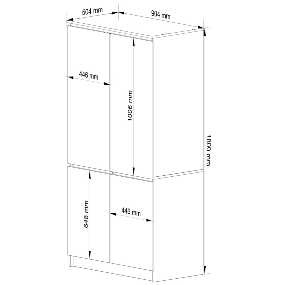 Dulap cu 4 usi, rafturi si bara pentru umerase, PAL laminat, 90x51x180 cm, alb si gri grafit