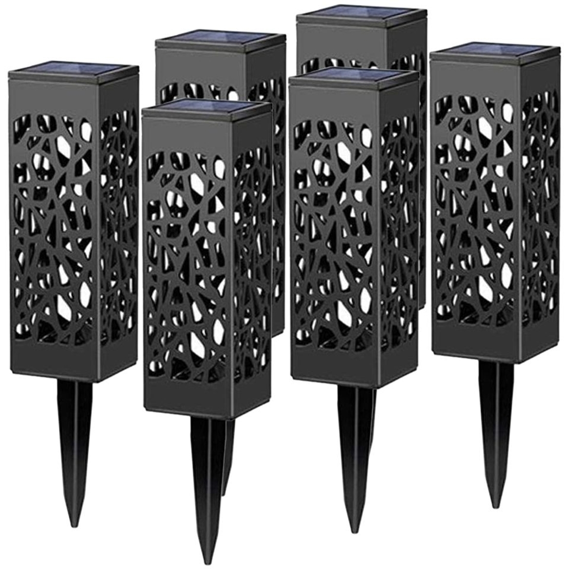 Lampa solara LED, Flippy, Set 6 Bucati, Tip Felinar, pentru Gradina, Inaltime 30.2 cm, putere 0.2W, 1.2V, 600mAh, Lumina Alb Cald, Negru