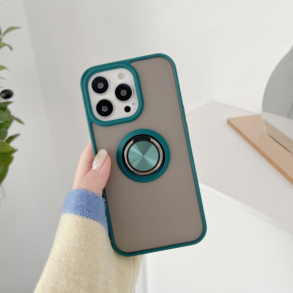 Husa de protectie Vafy compatibila cu Apple iPhone 13,Defender cu prindere inel,Verde