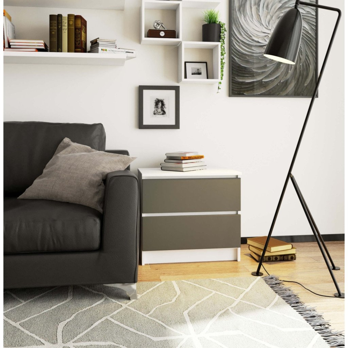 Noptiera cu 2 sertare din PAL laminat 16 mm, 60x40x55 cm, alb si gri