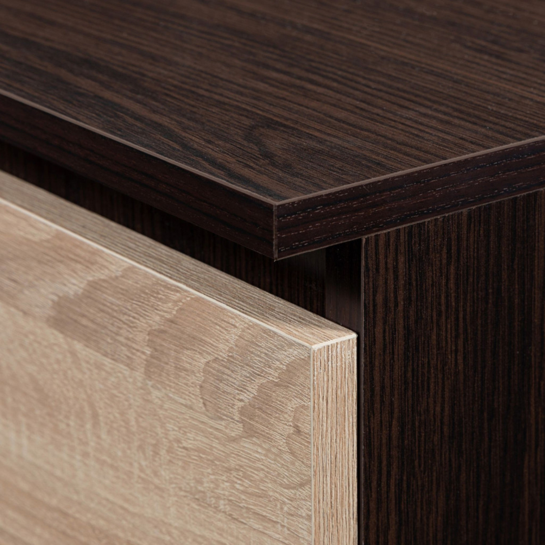 Birou ANA pentru calculator, cu 3 sertare si 1 usa, 124x52x74 cm, maro wenge si stejar sonoma