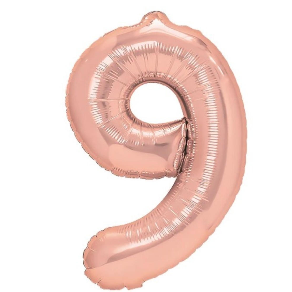 Balon din Folie Metalizata Flippy, Figurina Cifra, Tema Aniversare 80 cm, Ambalaj Individual, Pai inclus, Umflare cu Aer sau Heliu, Rose Gold, Cifra 9