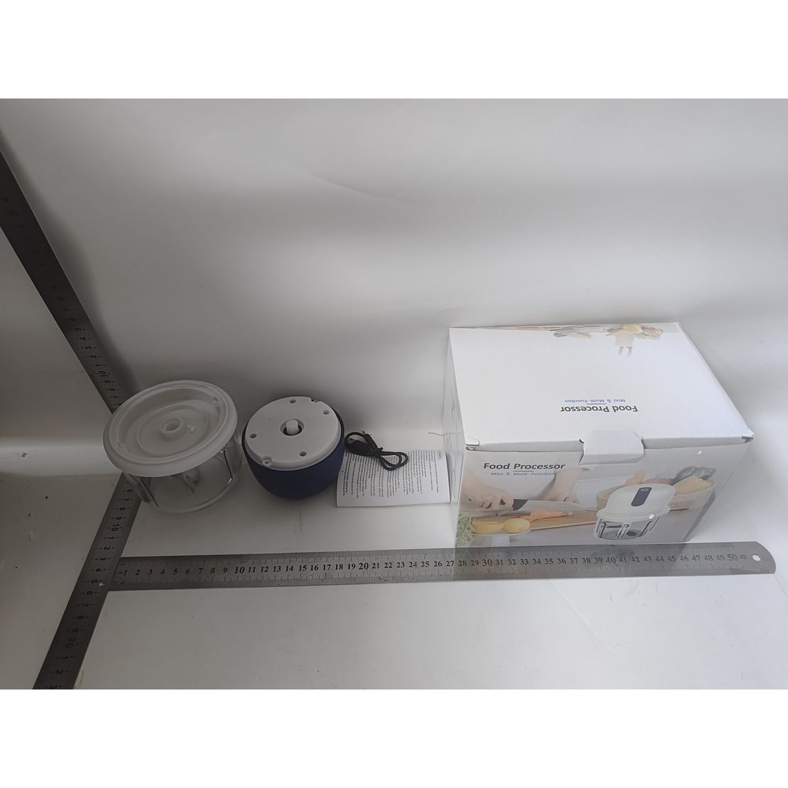 Tocator Electric pentru Bucatarie, Flippy, Model Presa Electrica pentru Legume Fructe Carne Umpluturi Sosuri, Otel Inoxidabil, 14 x 10.5 x 10.5 cm, 350 ml, Albastru Inchis