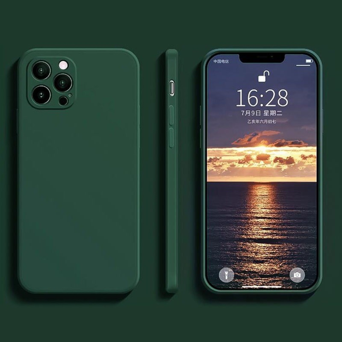 Husa pentru Apple iPhone 14 Vafy, Liquid Silicone, cu Microfibra pe interior, Protectie Antisoc, Dark Green, Verde inchis