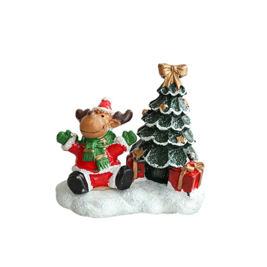 Ornament de Craciun din Rasina pentru Decor, Flippy, Model Ren cu Brad, Decoratiune de Birou pentru Craciun, 6.5 x 6.5 x 4 cm, Rosu Verde