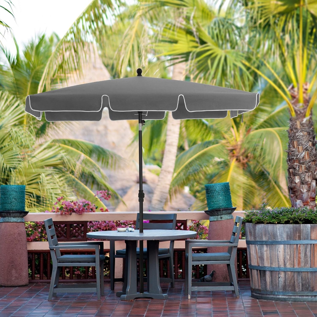 SONGMICS Umbrela terasa gradina sau plaja, cu inclinare, husa, 200x125cm, gri