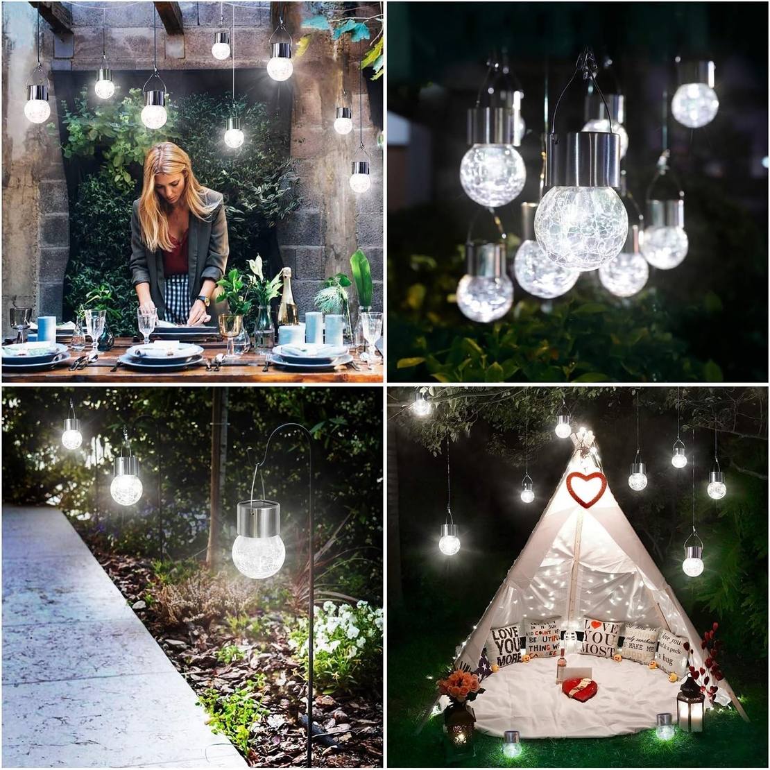 Lampa Solara Flippy, LED, Tip Candelabru Mic, Cu Bila Din Sticla Crapata, Exterioara, Impermeabila, Iluminare 6-12 H, Alb