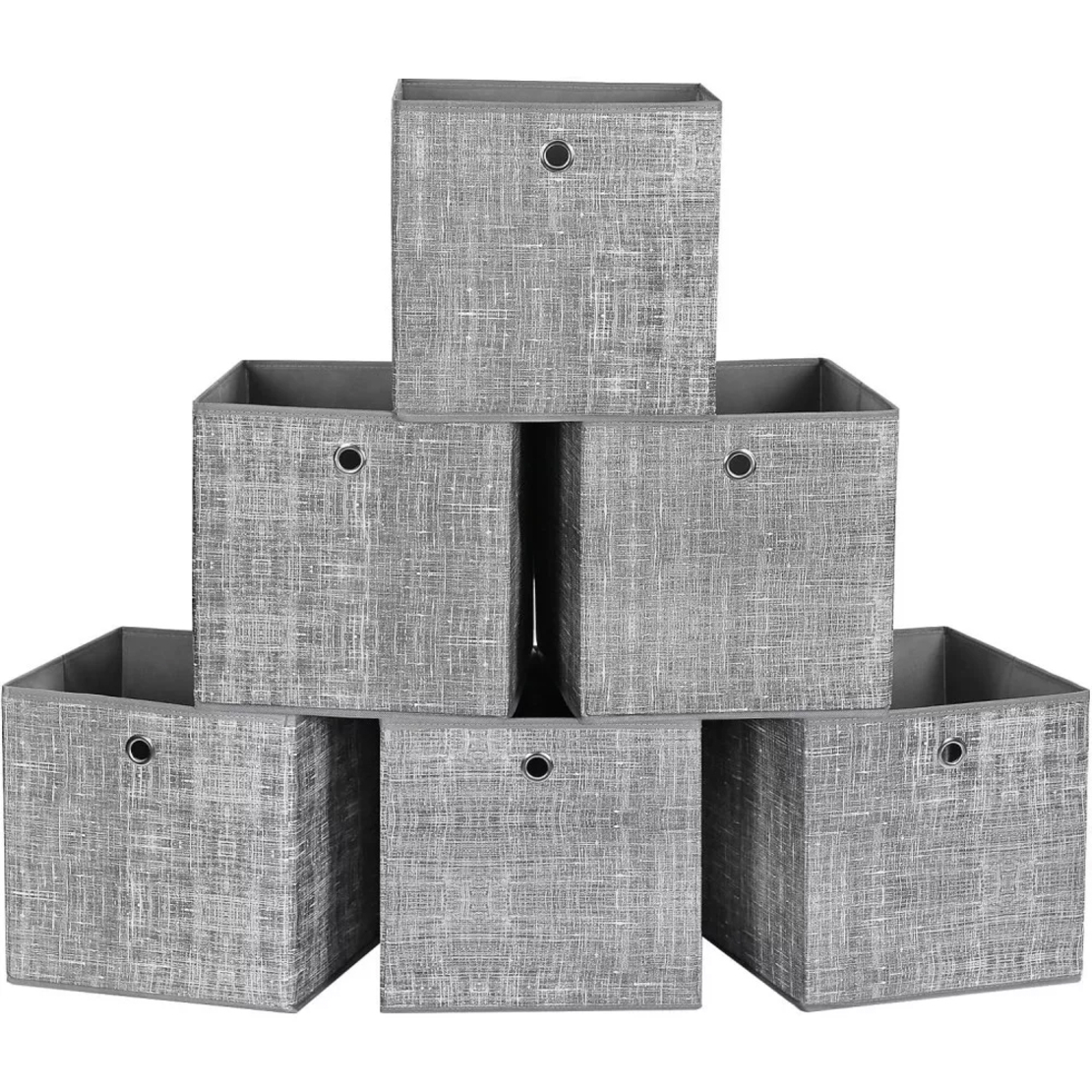SONGMICS Set 6 cutii de depozitare, pliabile cu maner, material textil si oxford, 30x30x30 cm, gri