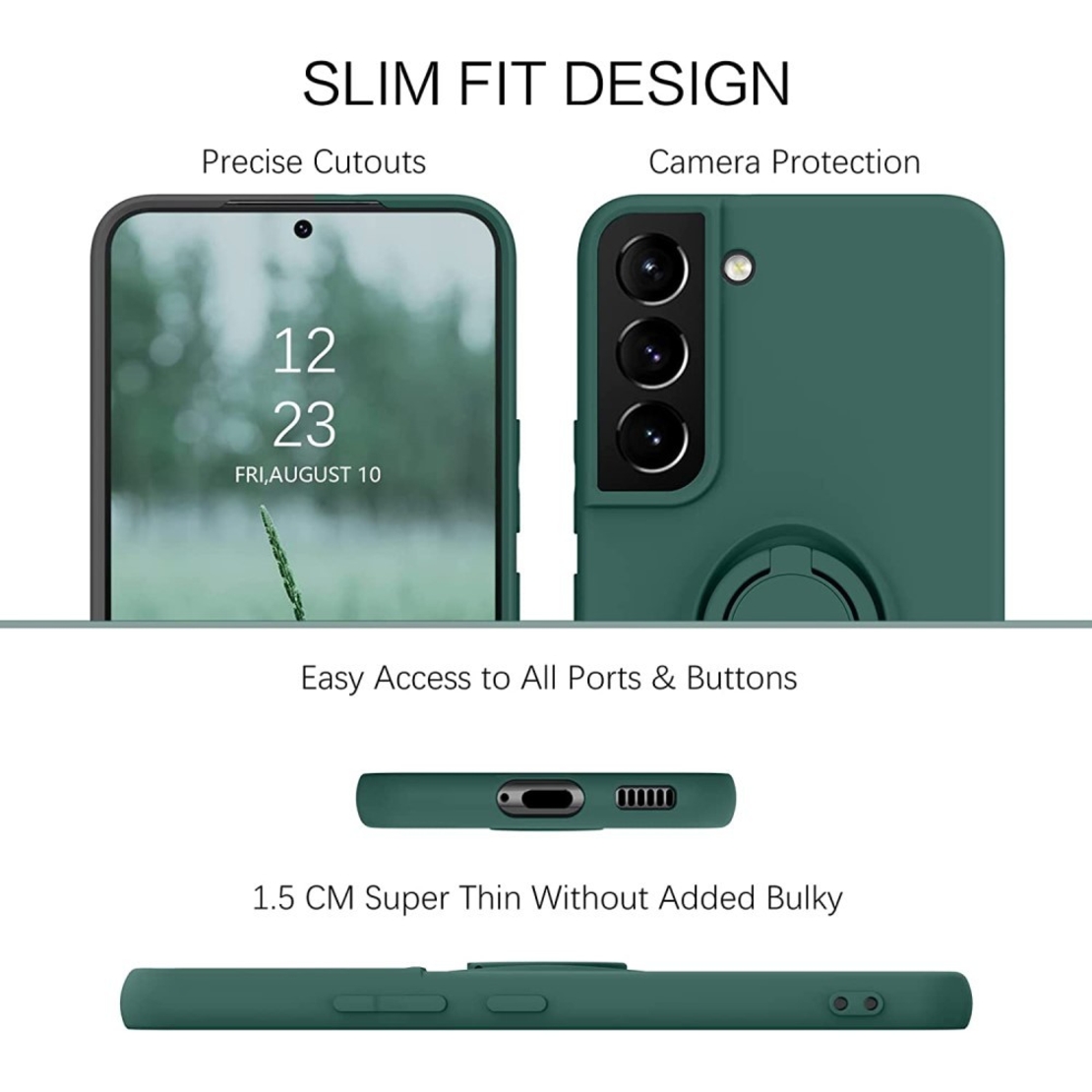 Husa de Protectie, Vafy, pentru Samsung Galaxy A52, Liquid Silicone Ring cu Suport Rotativ, Albastru