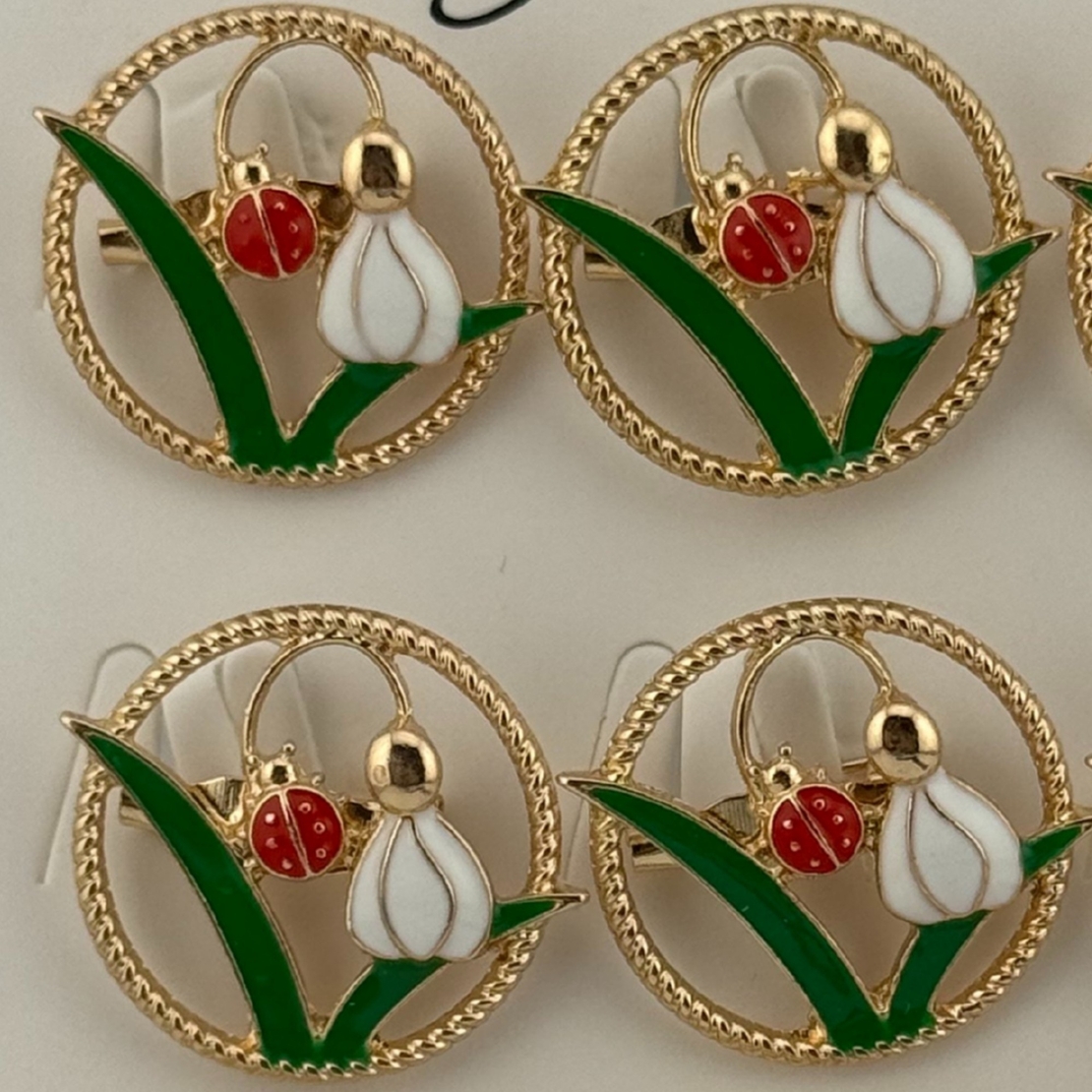 Set 12 Brose Martisor Primavara, Jolie, Model Ghiocel cu Buburuza in Cerc