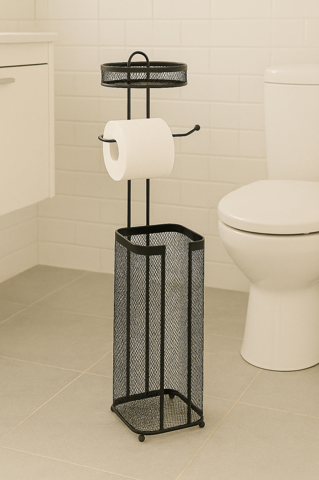 Suport hartie igienica 5Five Mayaj cu spatiu depozitare, otel, 17x16x73 cm, negru