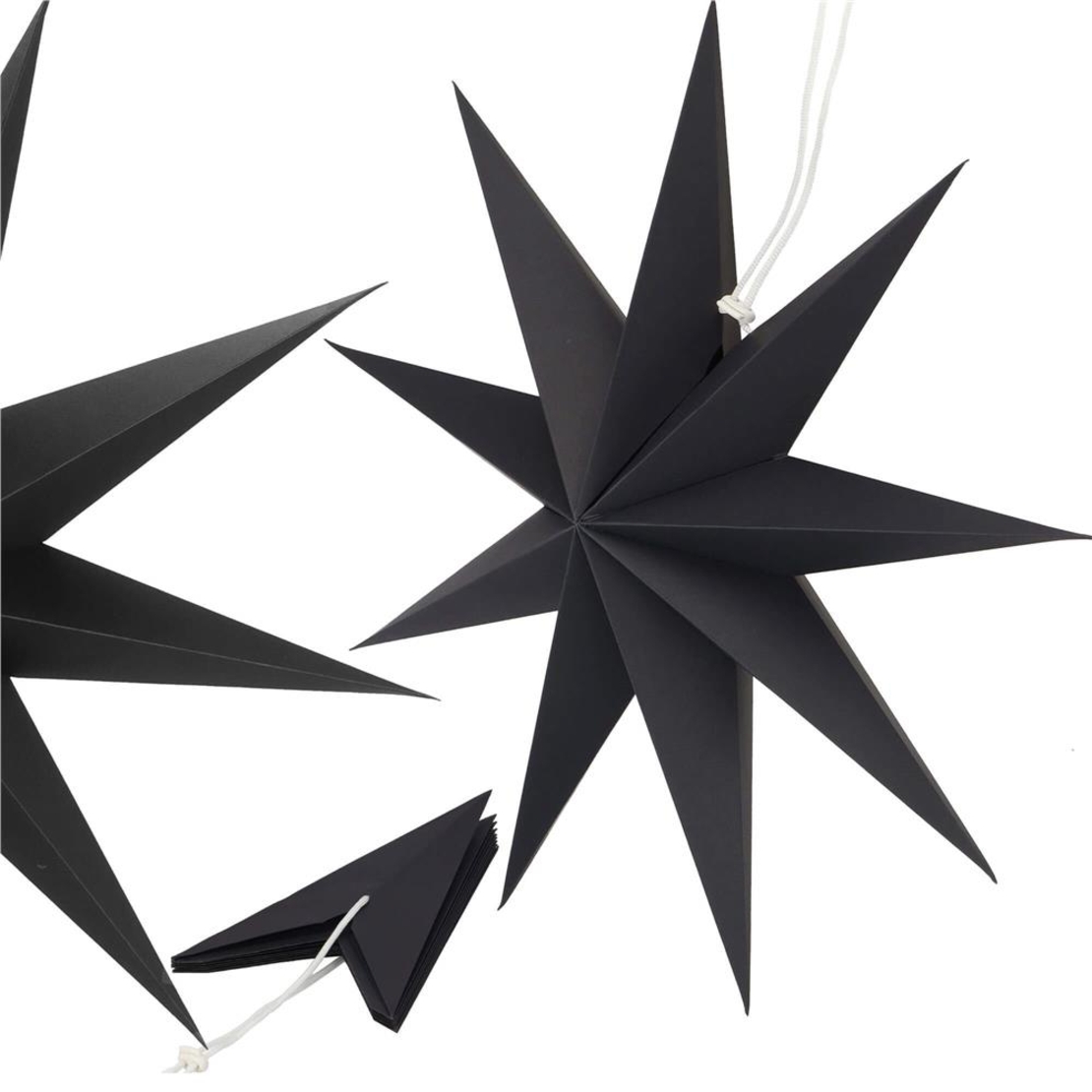 Stea decorativa 3D din hartie, cu 9 colturi, 60cm, neagra