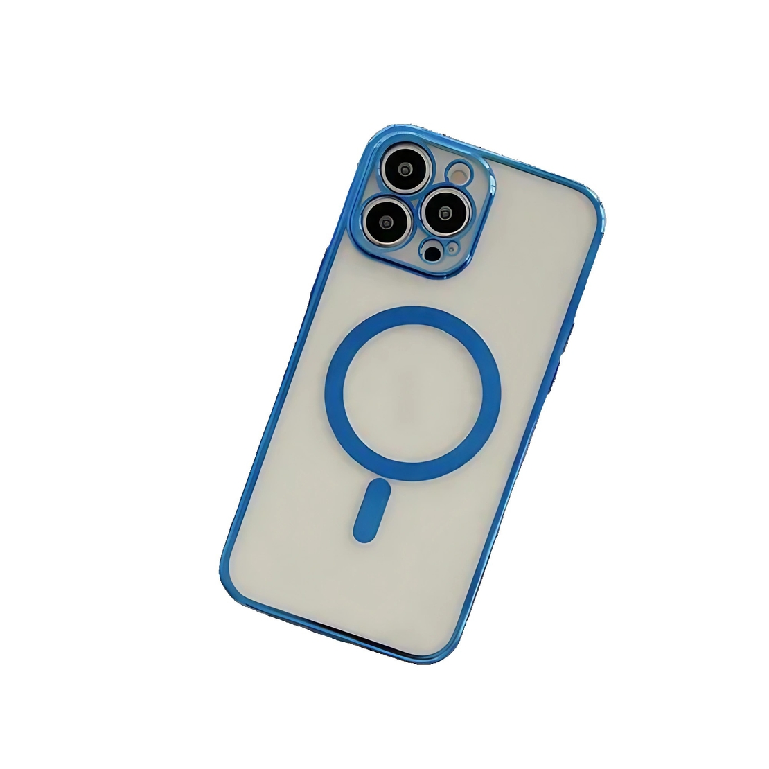 Husa MagSafe pentru Apple iPhone 11, Protectie camera, Full TPU, Margini colorate Electroplating, Magnetica, Incarcare Wireless, Vafy, Albastru