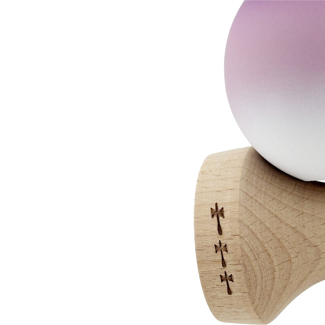 Kendama X Originala, Profesionala, Flippy, Cupe Mari KING SIZE V3, Rubber Grip, Gaura in Baza, Rulment Metalic, din lemn 18 cm, Ata 62/65 cm, Gradient Mov/Alb