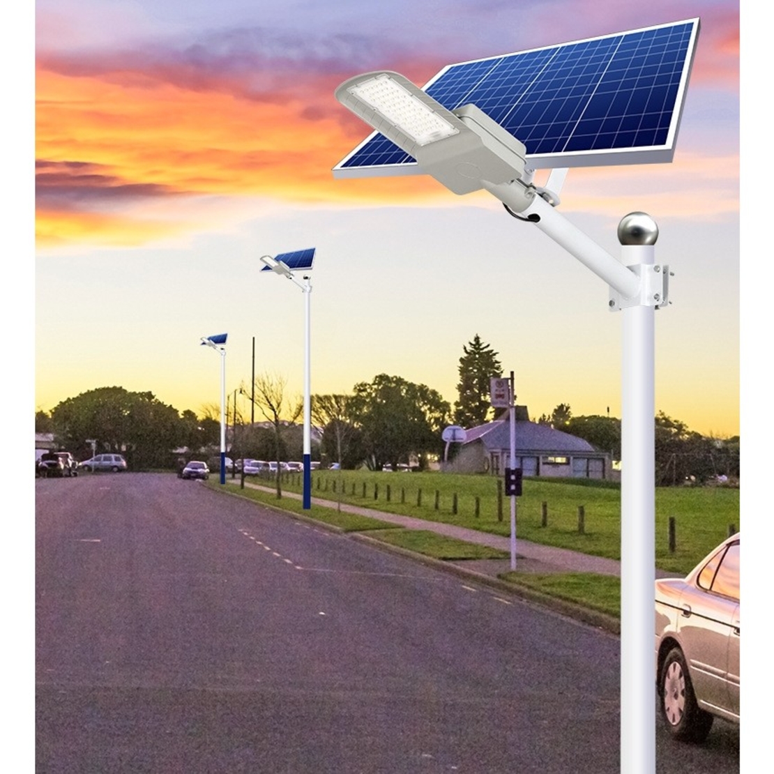 Lampa solara stradala Flippy, IP65, senzor de lumina, 60 LED-uri SMD, 2250 lm, panou 25W, putere 200W, autonomie 12-16 ore, telecomanda, montare prin fixare, pentru strada sau gradina, finisaj mat, material ABS, 51.5 x 21 x 7.5, gri