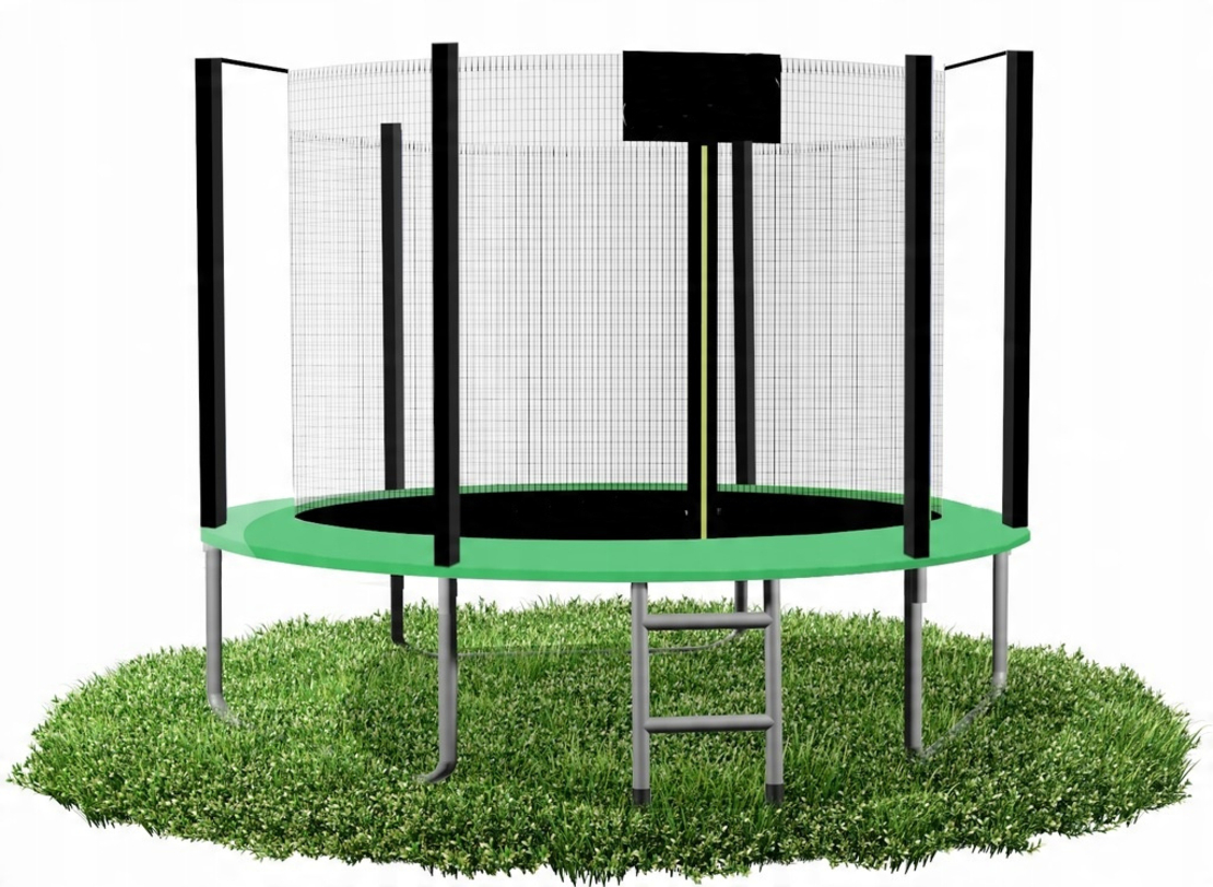 Trambulina gradina 312 cm cu scara si plasa interioara, maxim 150 kg, verde