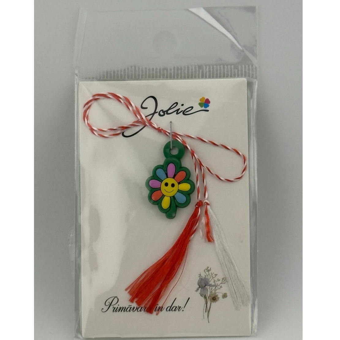 Martisor pentru Copii, Jolie, Material Cauciuc, Ambalaj Carton cu Design, Multicolor, Model Floare