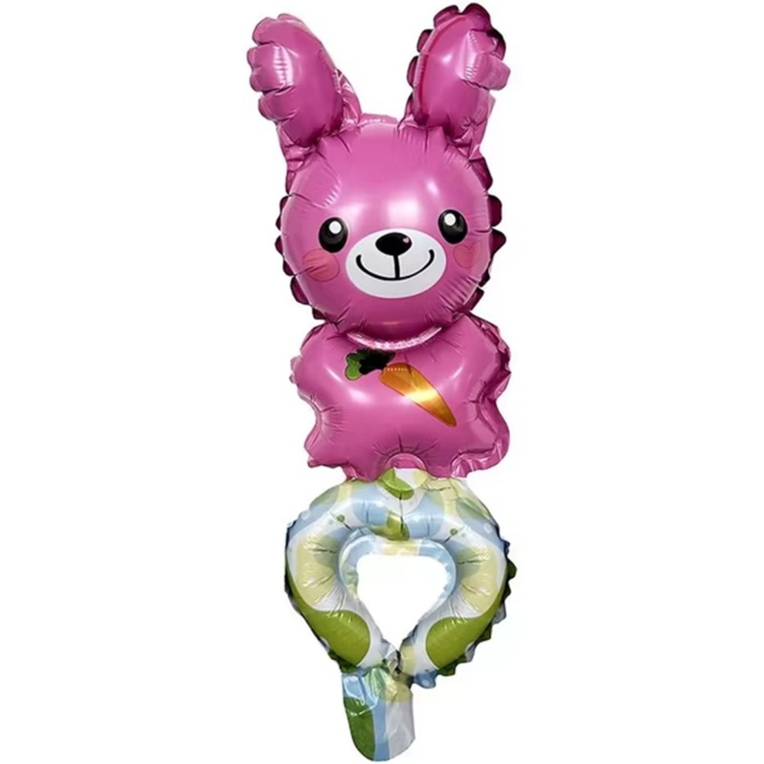 Balon din Folie Metalizata, Vafy, Figurine Animalute, Tip Bratara, Model Iepuras, Ambalaj Individual, Pai Inclus, Umflare cu Aer sau Heliu, Roz