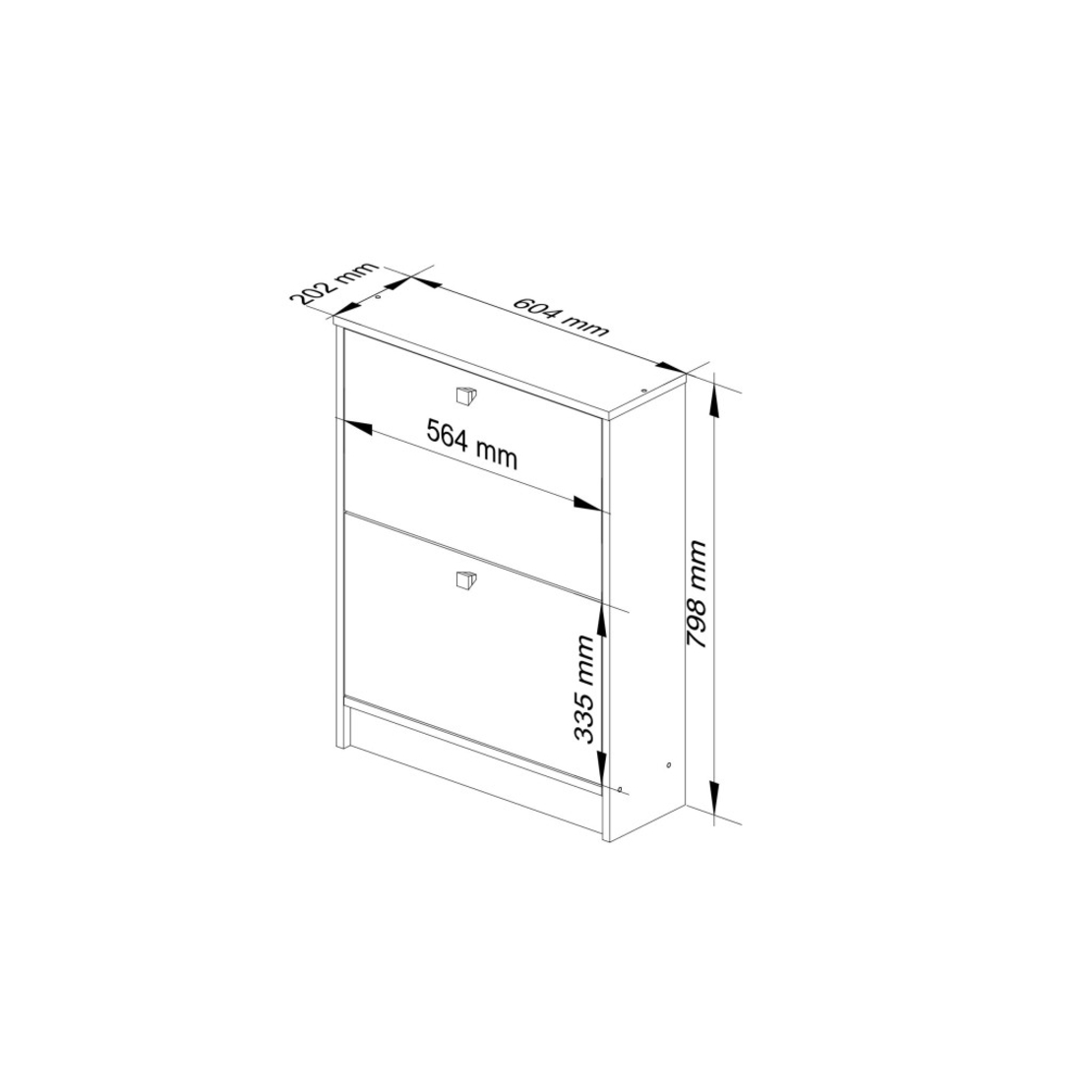 Dulap pantofi cu 2 usi rabatabile, PAL laminat 16 mm, 60x20x80 cm, alb si stejar sonoma