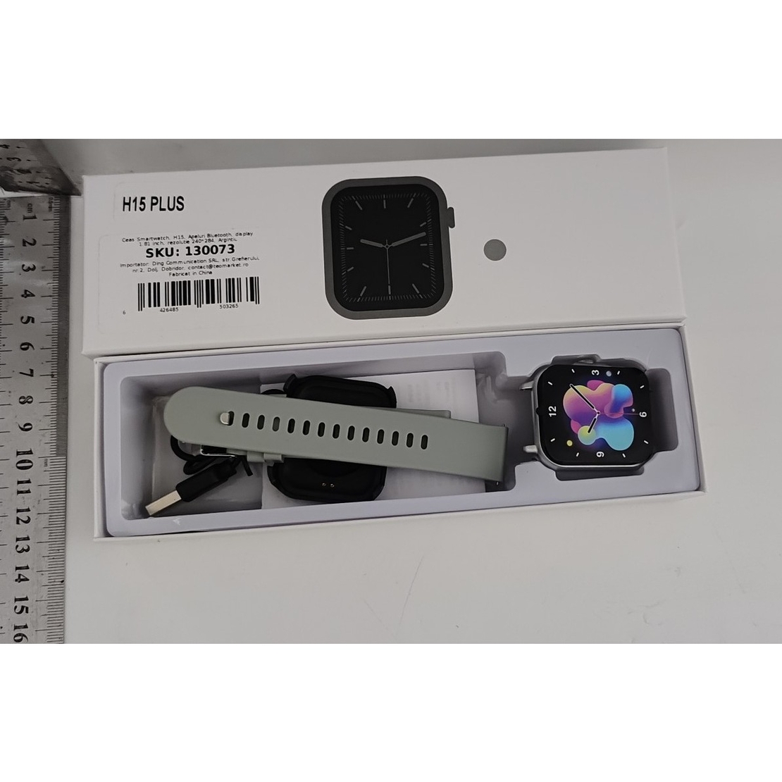 Ceas Smartwatch, Vafy, Editia H15, Apeluri Bluetooth, Afisaj 1.81 inch, Rezolutie 240 x 284, Puls, Siri, Baterie 180 mAh, Argintiu
