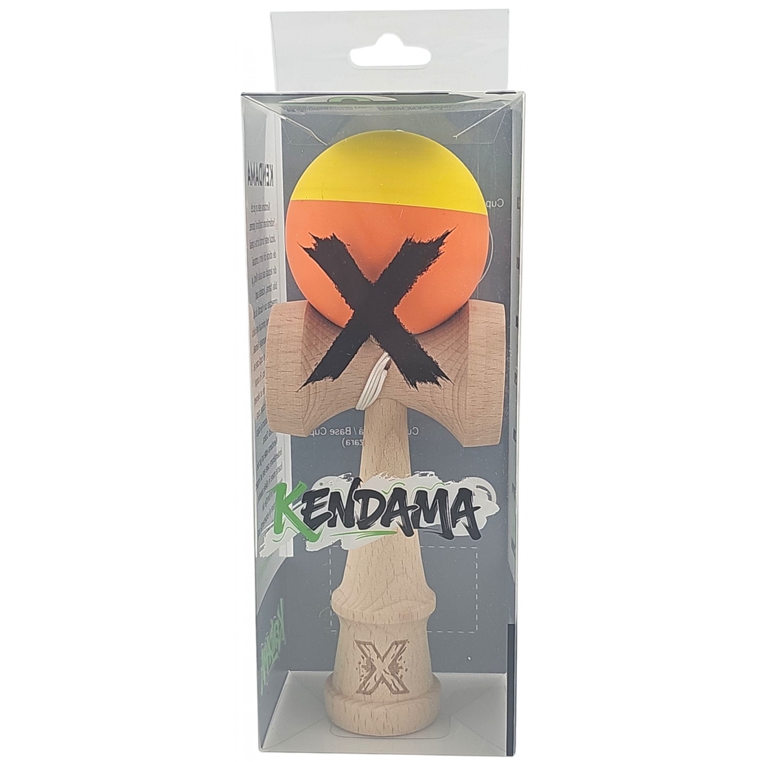 Kendama X Originala, Profesionala, Flippy, din Lemn, Rubber Grip, 18 cm, Galben/Portocaliu