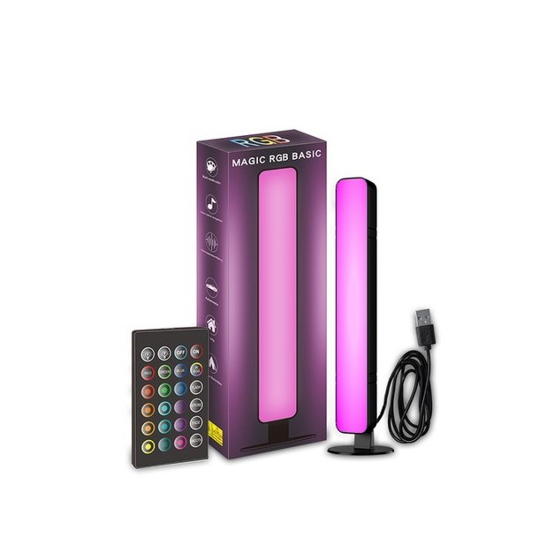 Lampa de Birou, Vafy, RGB Colorat, 14 LED, Putere 5V, Telecomanda cu 24 de Taste, Cablu USB, Negru, 25.5x4x3.5cm
