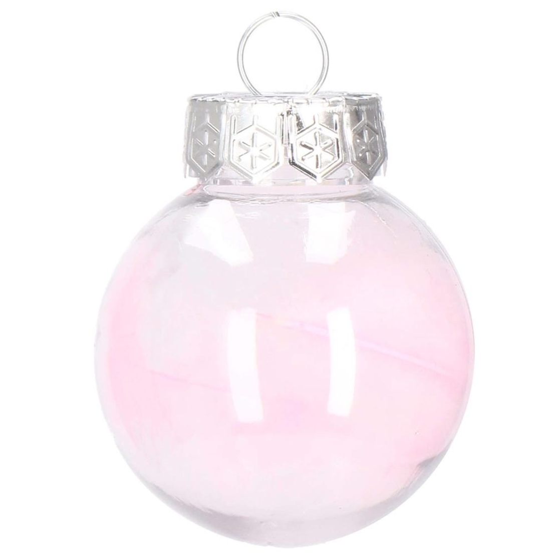 Set globuri de Craciun Inedit, 24 bucati, 5cm, transparente si roz pal