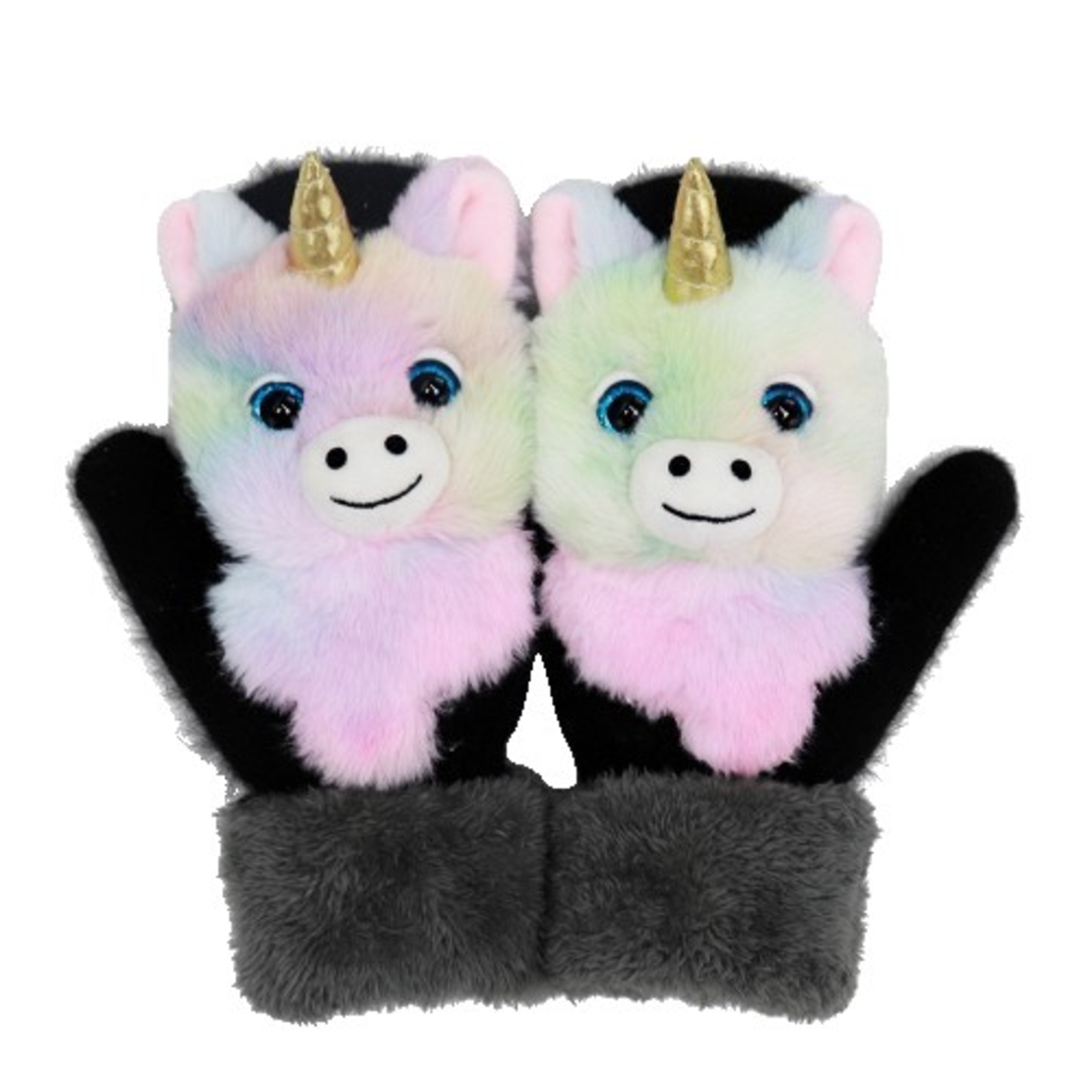 Manusi pentru Copii, Vafy, din Plus cu Umplutura de Bumbac, Protectie Termica, 24 x 20 x 3 cm, Model Unicorn 3D, Roz/Negru