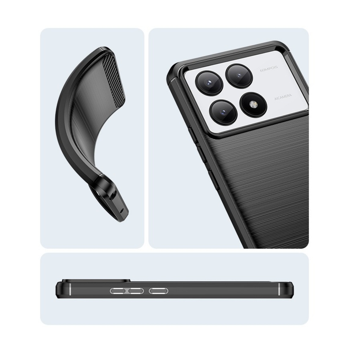 Husa de Protectie pentru Xiaomi Redmi Note 13C 5G, Vafy, Protectie 360, din TPU cu element de Carbon, Anti Alunecare, 1.8 mm, Negru