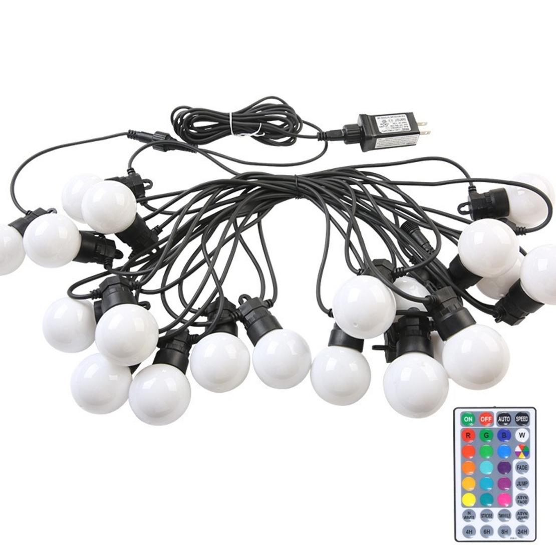 Instalatie Craciun, 5 metri, 15 Becuri LED rotunde, pentru exterior cu incarcare la sursa de curent si telecomanda cu 8 functii, Vafy