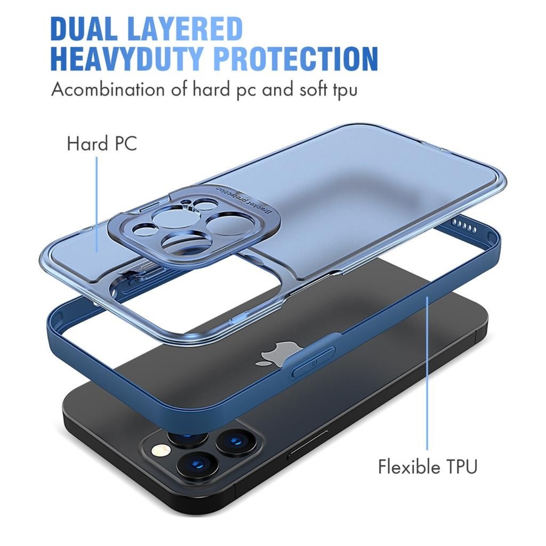 Husa de Protectie, Vafy, Bracket Series, pentru Apple iPhone 14 Plus, cu Suport si Protectie Camera, Albastru
