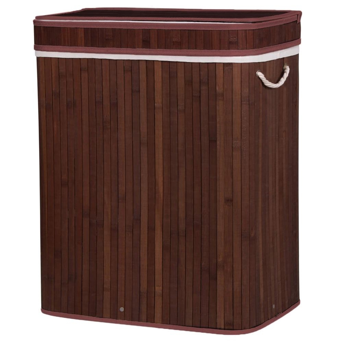 Cos de rufe cu capac si 3 compartimente, sac textil detasabil, 100 litri, 51x32x63 cm, maro