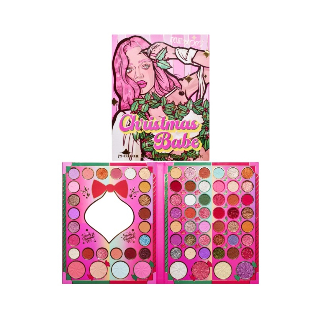 Set de Machiaj Kevin&Coco, 72 de Culori, Paleta de Farduri, Iluminatoare, Blush, Model Christmas Babe, Oglinda Glob, 25.5x20x1.7 cm, Multicolor