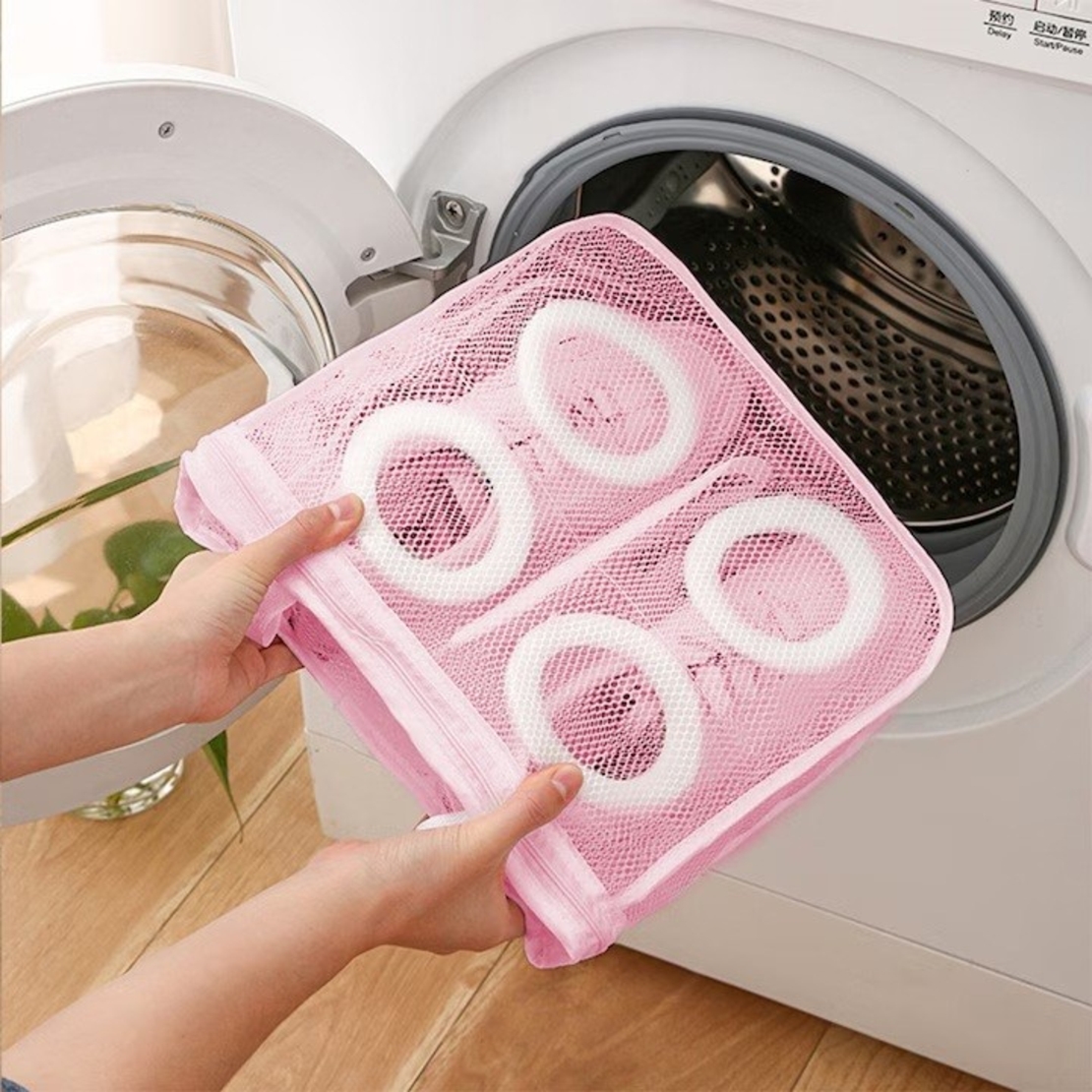 Sac pentru Spalare Incaltaminte, Flippy, pentru Masina de Spalat, 28x24.5x8 cm, Roz