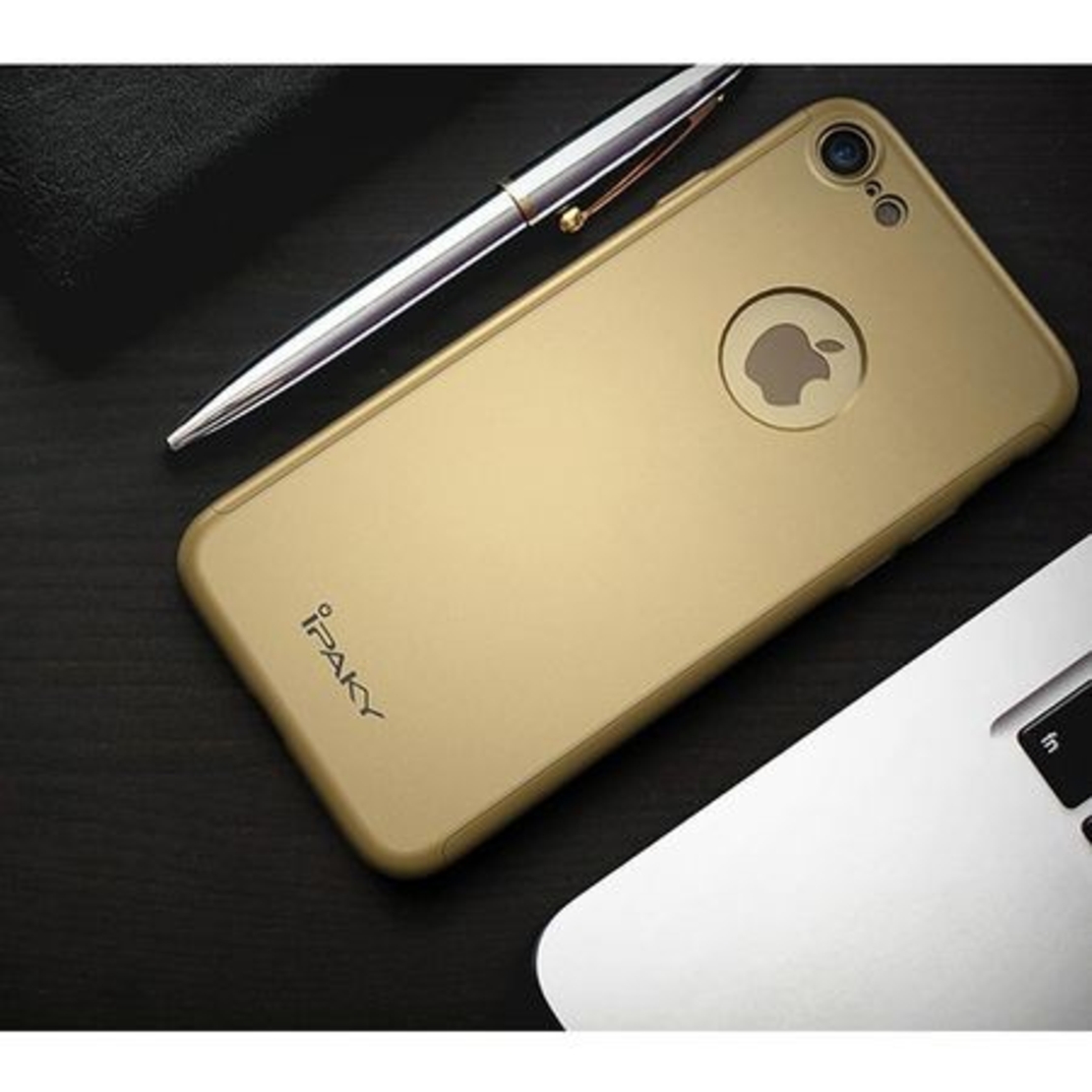 Husa Apple iPhone 8 IPAKY Full Cover 360 Auriu + Folie Cadou