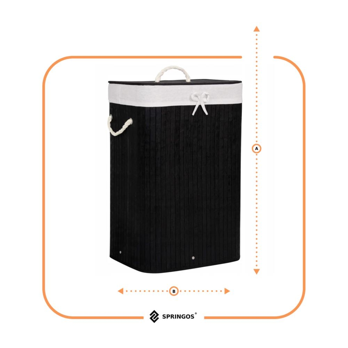 Cos de rufe cu capac, din bambus cu sac textil detasabil, 72 litri, 40x30x60 cm, negru