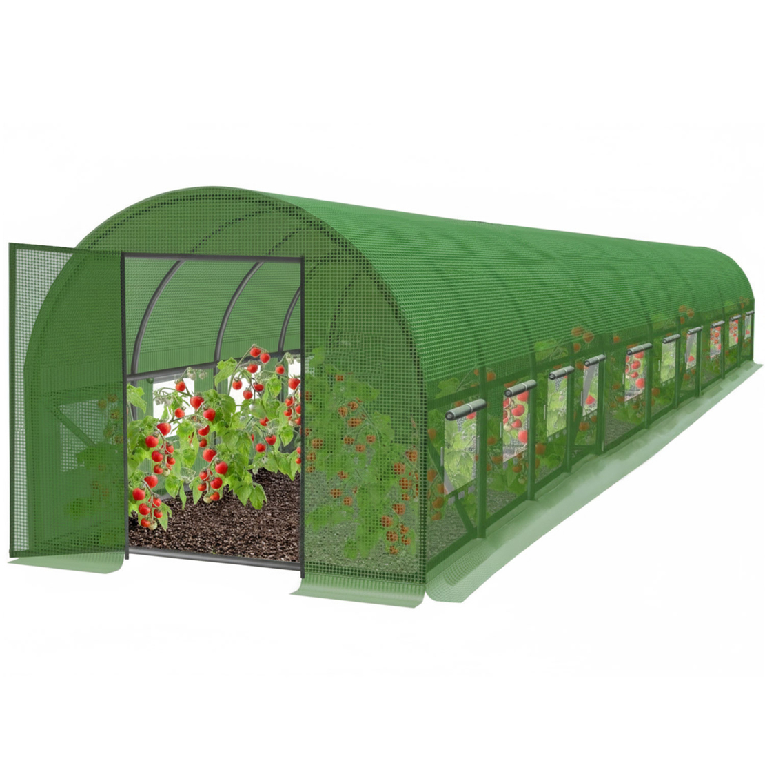 Sera de gradina, tip tunel cu cadru metalic, 500x1000cm, verde, 50mp, usa cu cadru metalic