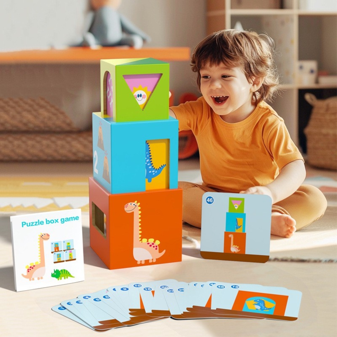 Jucarie de Construit, Flippy, Puzzle Box, Blocuri Stivuibile, 4-6 Ani, 5 Cuburi, 48 de Modele de Construit, 1 Manual, 12.8 x 12.8 x 12.8 cm, Multicolor