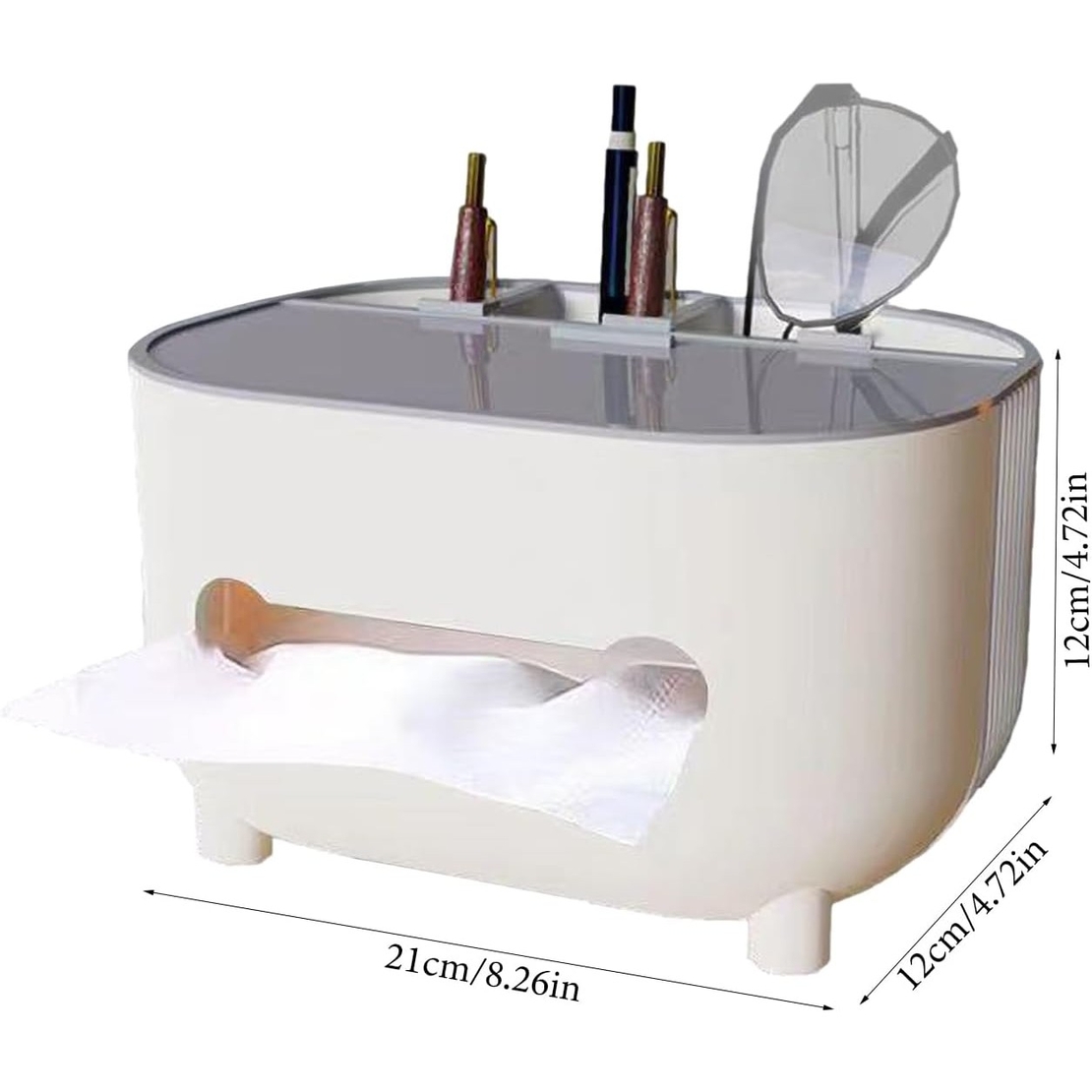 Suport pentru Servetele, Flippy, Cutie Multifunctionala, Design Minimalist, ABS, cu Suport pentru Obiectele Personale, pentru Birou, 21x12x12 cm, Gri