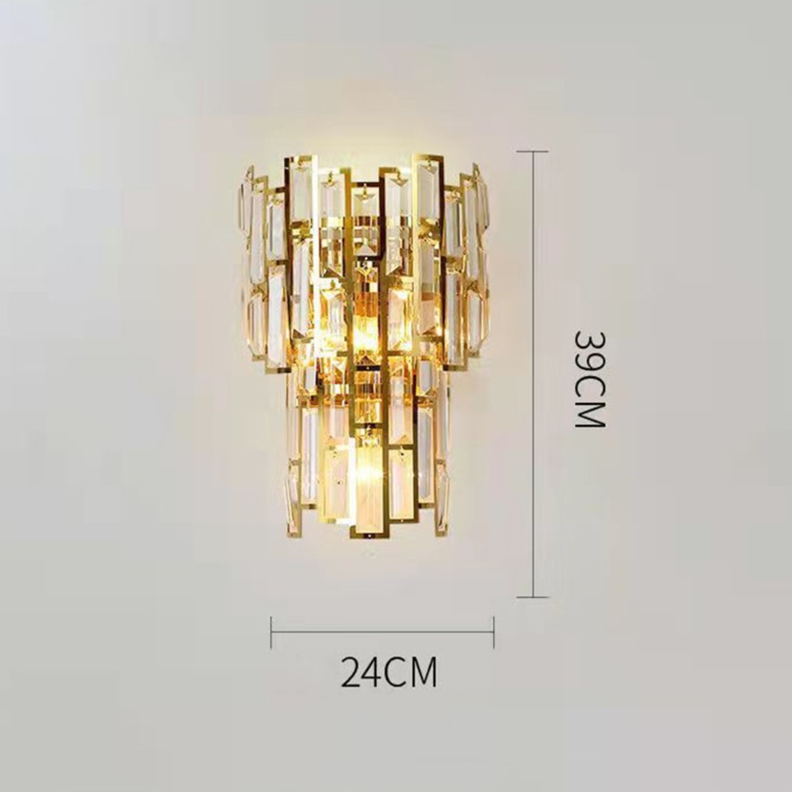 Lampa de Perete in Interior, Flippy, Lampa de Lux pentru Decor de Interior, Corp de Iluminat Tip aplica, din Inox Auriu si Cristal, Lumina Calda Rece Neutra, 39x24 cm, Ideal pentru Camere Mici si Medii, Auriu