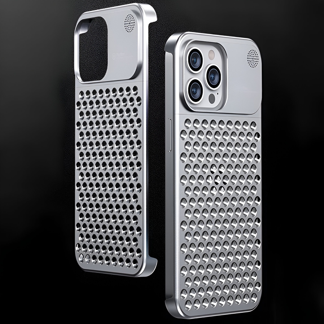 Husa Aromaterapia Compatibila cu iPhone 15 Pro, Vafy, Antisoc, Antizgariere, Protectie Camera si Supraincalzire, din Aliaj de Aluminiu, Argintiu