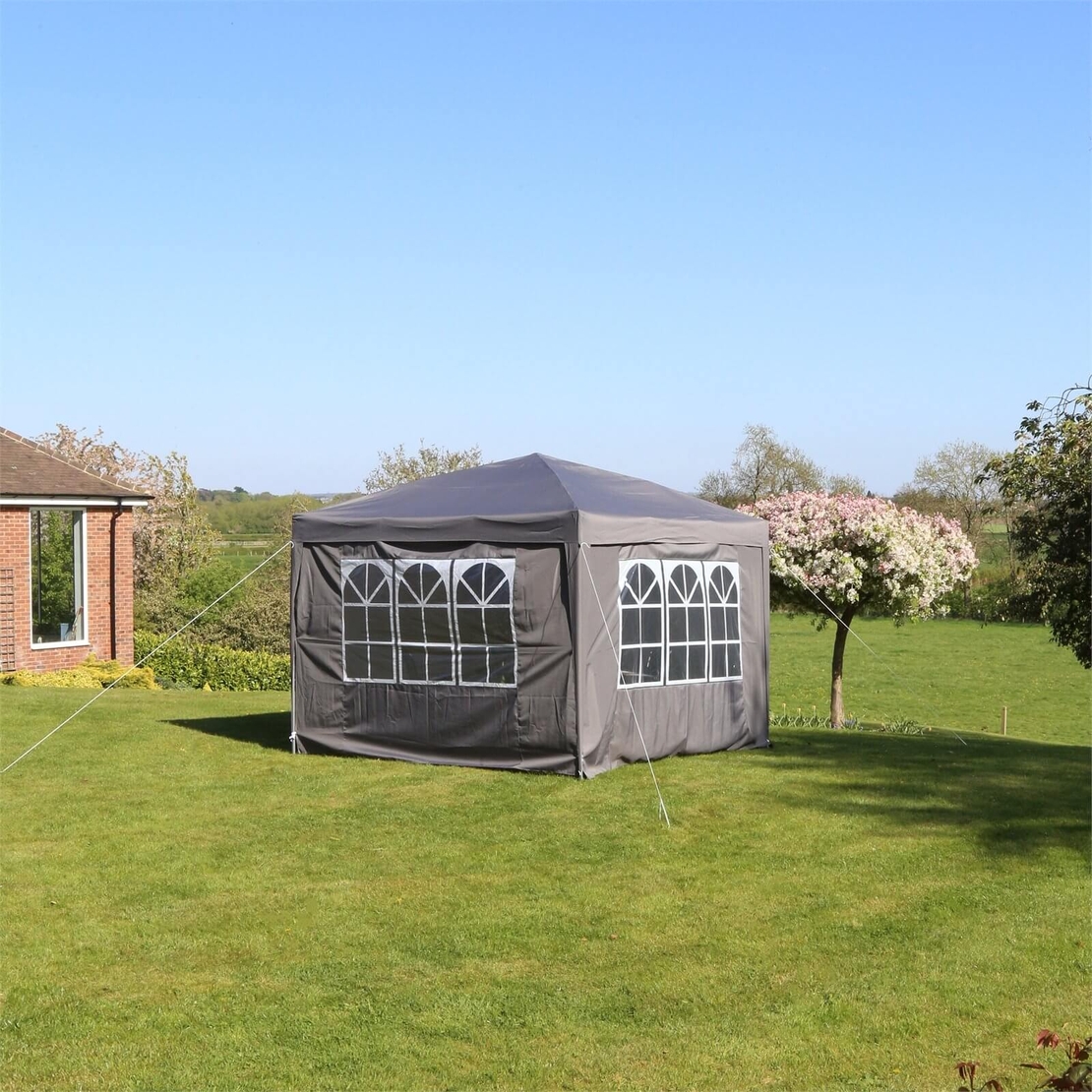 Cort pavilion de gradina pliabil automat pop-up, impermeabil, cu 4 pereti laterali, 300x300cm, gri