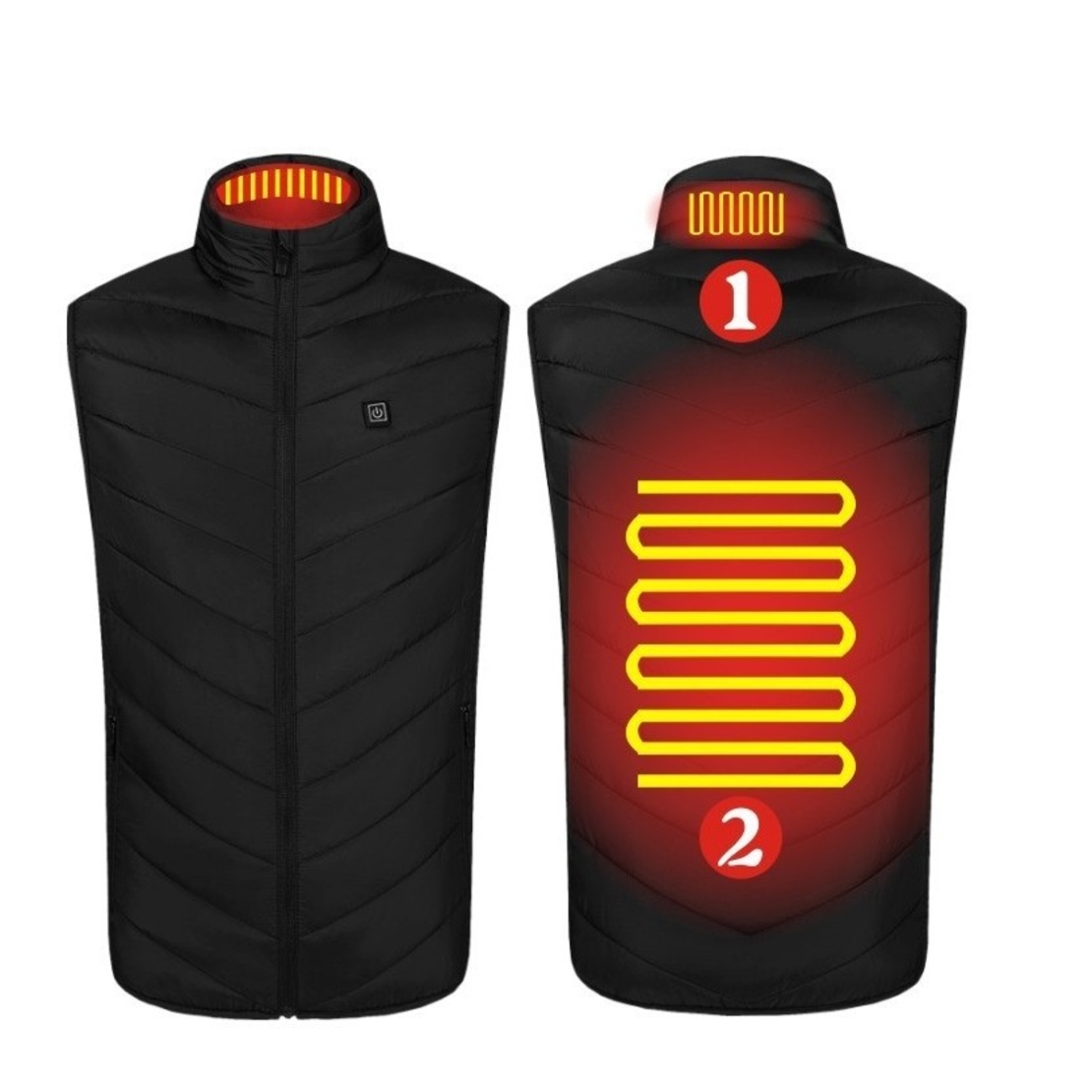 Vesta Inteligenta Incalzita, Vafy, Unisex, 2 Zone de Incalzire, Umplutura Bumbac, 3 Trepte de Temperatura, Incarcare USB, Negru, 58 - 65 kg, Marime XL